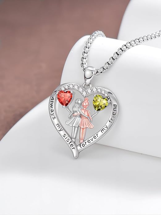 Always My Sister Forever My Friend Birthstone Pendant Necklace Women Jewelry Christmas Valentine Mothers Day Birthday Gifts for Women Sister From Sister