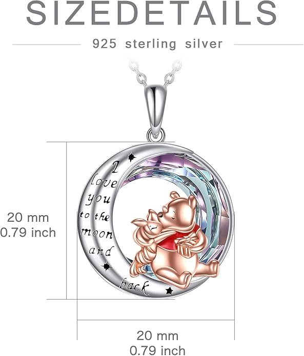 LILALO Bear Necklace Sterling Silver Moon Jewelry with I Love You To the Moon And Back Bear Gifts