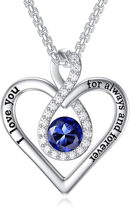 I Love You For Always and Forever Birthstone Necklace Infinity Love Heart Pendant Jewelry Christmas Valentine Mothers Day Birthday Gifts for Women Her Wife Girlfriend