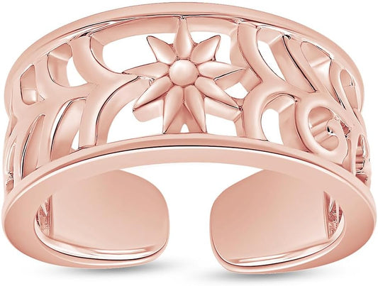 Adjustable Flower Toe Ring Jewelry for Women 14k Gold Plated Sterling Silver