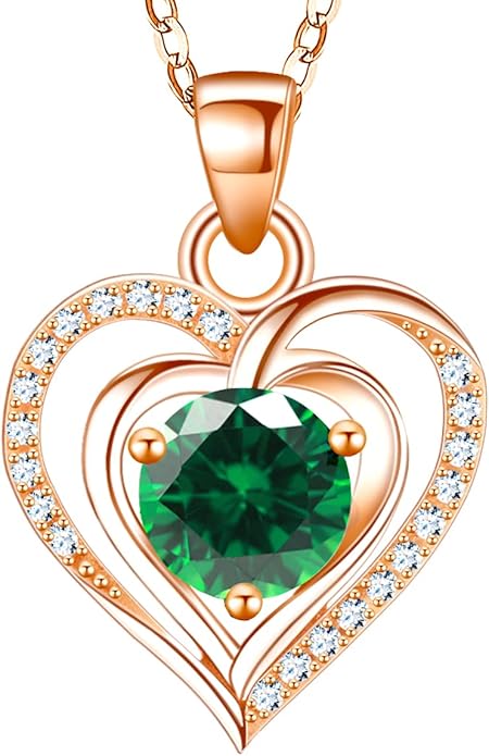 RIVIKO Heart Birthstone Pendant Necklace for Women 925 Sterling Silver Zirconia Necklaces Wedding Anniversary Birthday Mothers Day Jewelry Gifts For Her Mother Wife