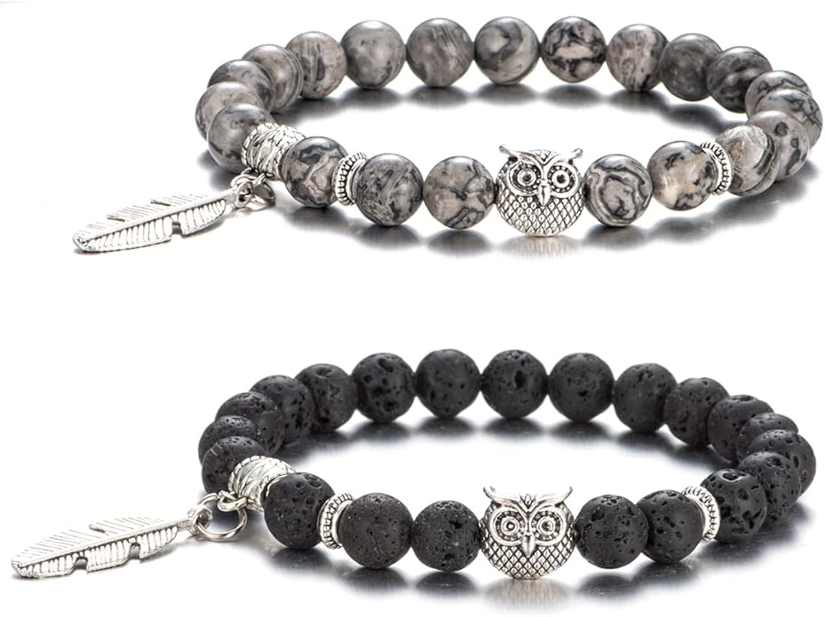 Softones 8mm Beads Owl Bracelets for Women Handmade Natural Stone Owl Gifts for Women Crystals Bracelet for Women Men Spiritual Energy Bracelet