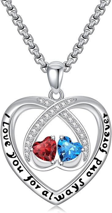 Birthstone Necklaces for Women I Love You for Always and Forever Heart Pendant Necklace Anniversary Jewelry Christmas Valentine Mothers Day Birthday Gifts for Her Wife Girlfriend
