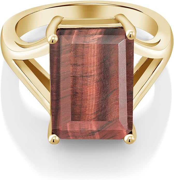 Gem Stone King 5-10 Cttw Gemstone Birthstone Solitaire Engagement Ring For Women | 18K Yellow Gold Plated Silver | 14X10MM Emerald Cut | Wedding Anniversary Ring | Available In Size 5, 6, 7, 8, 9