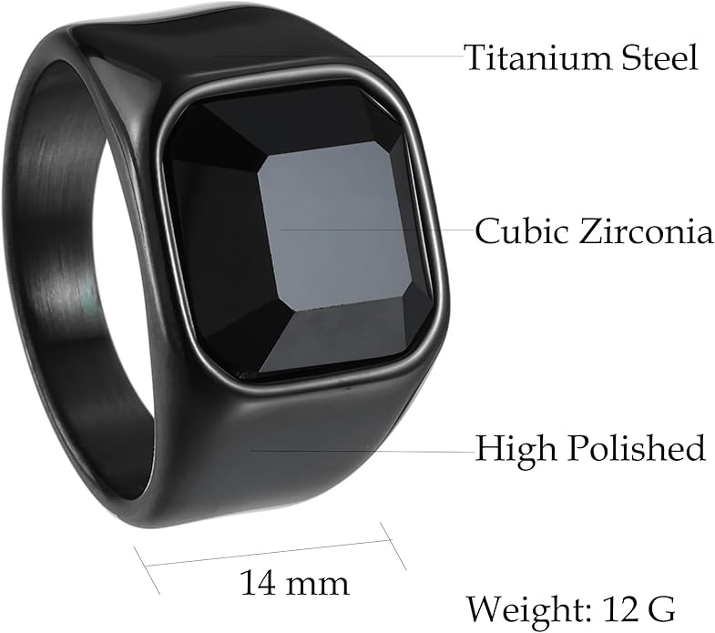 Mens Signet Rings Stainless Steel Pinky Ring for Men Women Silver/Black/Gold Square Cool Finger Ring, Gift for Dad Husband