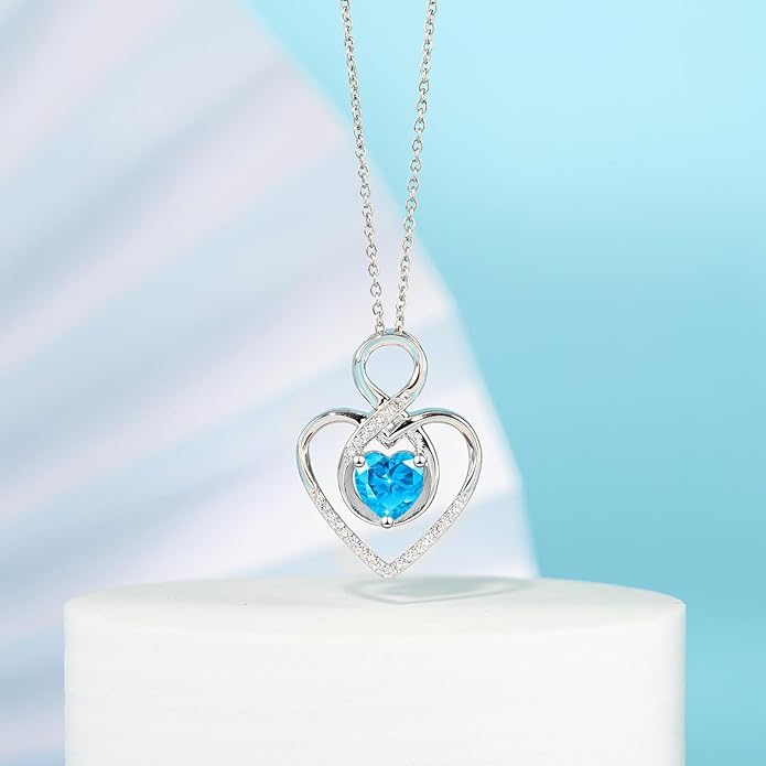 Heart Necklace for Women, 925 Silver Necklace with Infinity Heart Pendant, Personalized Birthstone Necklace Anniversary Birthday Gifts for Wife, Girlfriend, Mom