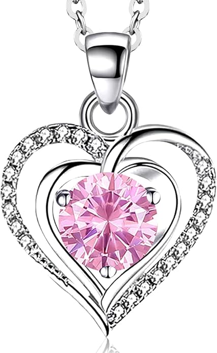 RIVIKO Heart Birthstone Pendant Necklace for Women 925 Sterling Silver Zirconia Necklaces Wedding Anniversary Birthday Mothers Day Jewelry Gifts For Her Mother Wife