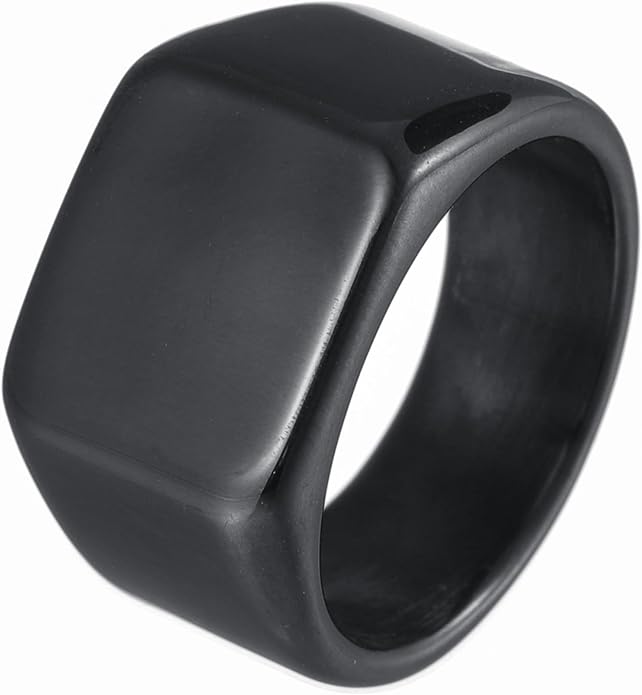 Mens Signet Rings Stainless Steel Pinky Ring for Men Women Silver/Black/Gold Square Cool Finger Ring, Gift for Dad Husband