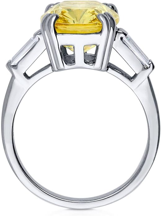 BERRICLE Sterling Silver CZ 3-Stone Solitaire Wedding Engagement Rings for Women, Cubic Zirconia Ring - Asscher, Cushion, Emerald, Pear, Round Cut - Canary Yellow, Green, Amethyst Purple Colors