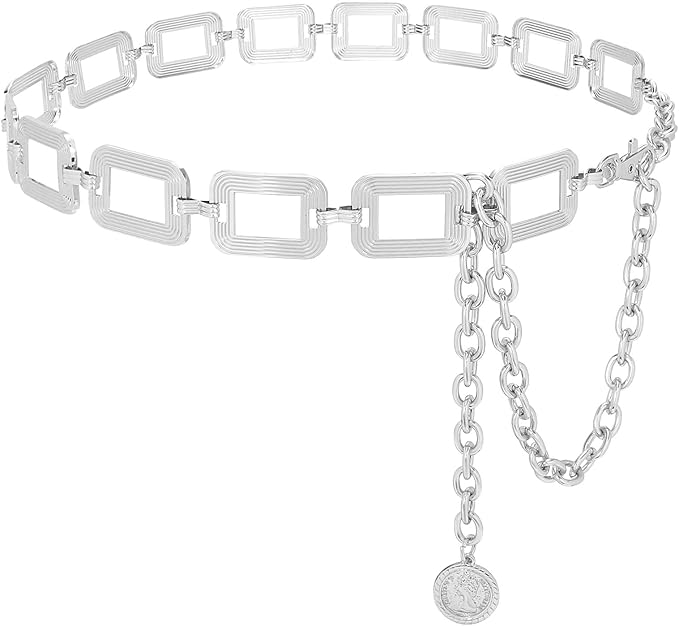 WHIPPY Metal Waist Chain Belt Women Adjustable Body Link Belts Ladies Fashion Chain for Jeans Dress