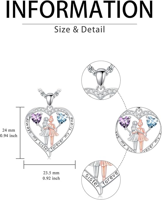 Always My Sister Forever My Friend Birthstone Pendant Necklace Women Jewelry Christmas Valentine Mothers Day Birthday Gifts for Women Sister From Sister