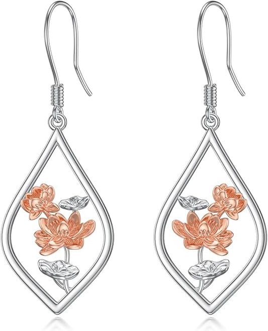 Scottish Thistle/Sunflower/Violet/Daffodil/Orchid Earrings Sterling Silver Flower Dangle Dangling Drop Boho Earrings Jewelry Gifts for Women