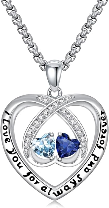 Birthstone Necklaces for Women I Love You for Always and Forever Heart Pendant Necklace Anniversary Jewelry Christmas Valentine Mothers Day Birthday Gifts for Her Wife Girlfriend