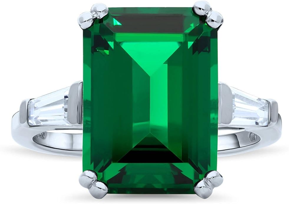 BERRICLE Sterling Silver CZ 3-Stone Solitaire Wedding Engagement Rings for Women, Cubic Zirconia Ring - Asscher, Cushion, Emerald, Pear, Round Cut - Canary Yellow, Green, Amethyst Purple Colors