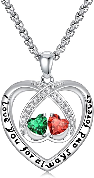 Birthstone Necklaces for Women I Love You for Always and Forever Heart Pendant Necklace Anniversary Jewelry Christmas Valentine Mothers Day Birthday Gifts for Her Wife Girlfriend
