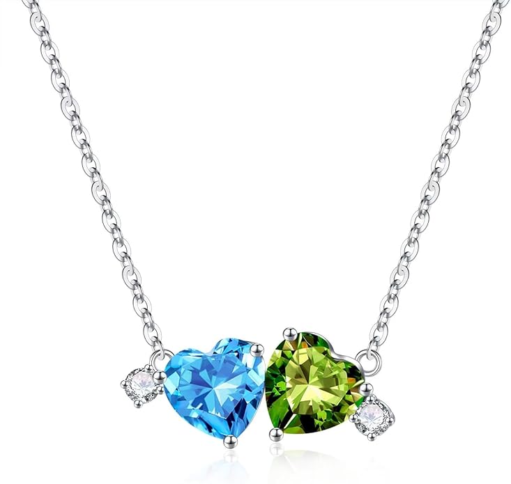 Iefil Double Birthstone Necklace for Women - 0.8CT 925 Sterling Silver Birthstone Necklace, Gifts for Her Wife Girlfriend Mom