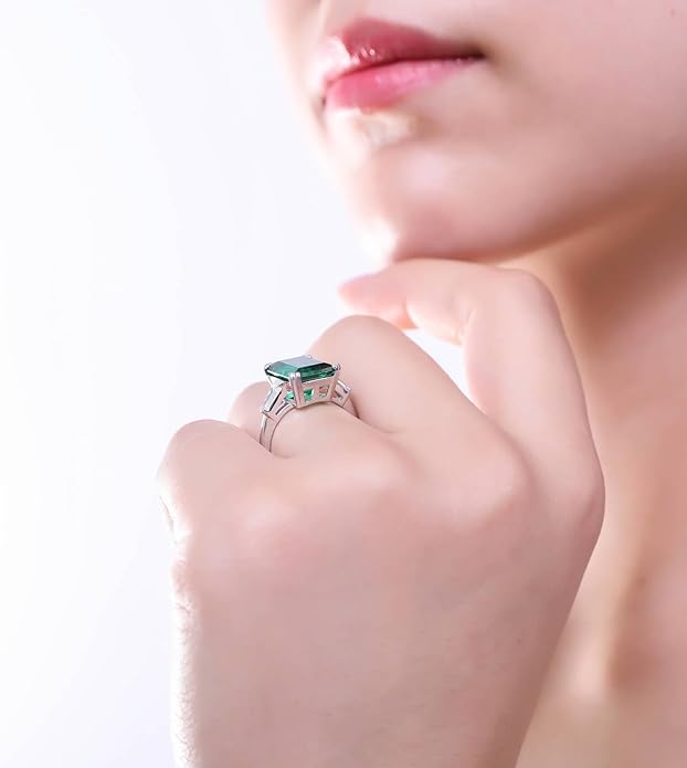 BERRICLE Sterling Silver CZ 3-Stone Solitaire Wedding Engagement Rings for Women, Cubic Zirconia Ring - Asscher, Cushion, Emerald, Pear, Round Cut - Canary Yellow, Green, Amethyst Purple Colors