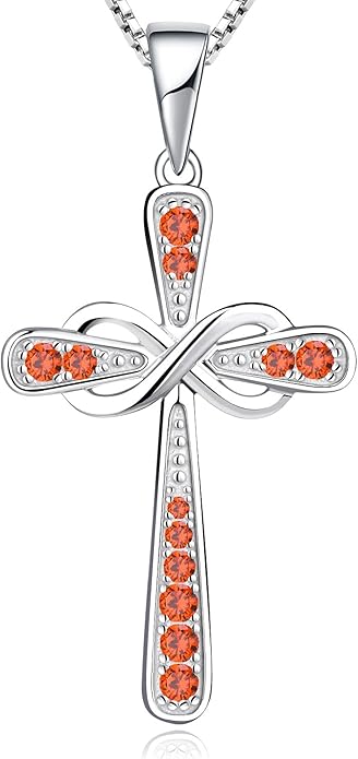 YL 925 Sterling Silver Cross Necklace for Women Halo Infinity Pendant Birthstone Jewelry for Mom