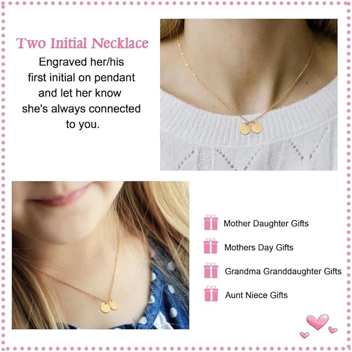 Two Initial Necklace for Women, 14K Gold Plated Dainty You and Her Initial Necklace Relationship Jewelry Mothers Day Valentines Gifts for Women Mom Friend Sister Her Birthday