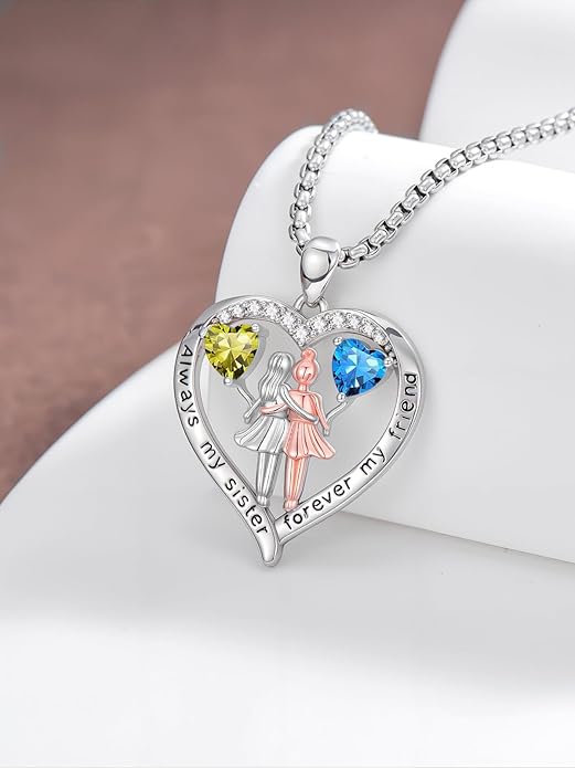 Always My Sister Forever My Friend Birthstone Pendant Necklace Women Jewelry Christmas Valentine Mothers Day Birthday Gifts for Women Sister From Sister