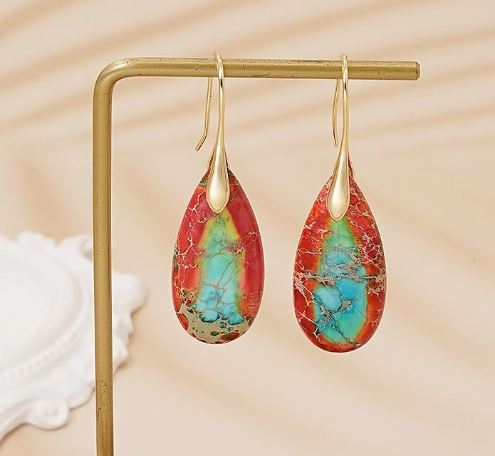 Natural Stone Earrings Waterdrop Stone Dangle Earrings for Women