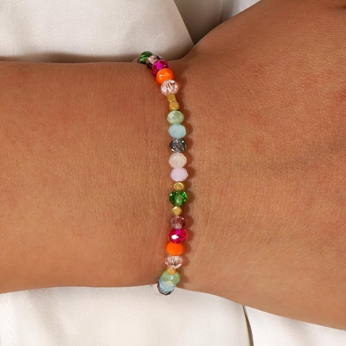 Chakra Healing Crystal Beaded Bracelets for Women Colorful Natural Healing Stones Beads Stack Elastic Gemstone Anxiety Bracelet Handmade Trendy Jewelry Energy Spiritual Gifts for Women