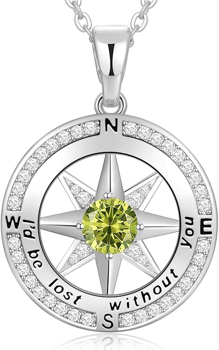 Peeshow Gifts for Women Wife-Compass Birthstone Necklace Gift for Wife Birthday Wedding Anniversary Women Jewelry for Her Girlfriend S925 Sterling Silver