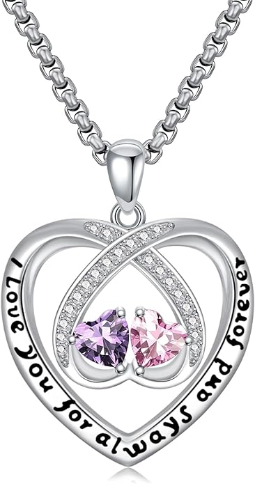 Birthstone Necklaces for Women I Love You for Always and Forever Heart Pendant Necklace Anniversary Jewelry Christmas Valentine Mothers Day Birthday Gifts for Her Wife Girlfriend