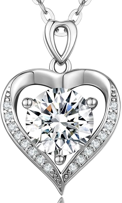 Moissanite Heart Pendant Necklace for Women,1-2 Carat Necklace Engraved with 'I LOVE YOU,18K Gold Plated Sterling Silver Pendant Jewelry Anniversary Birthday Gifts for Girlfriend Wife Mom