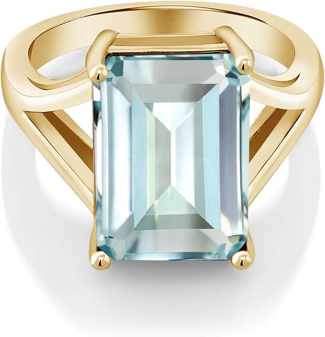 Gem Stone King 5-10 Cttw Gemstone Birthstone Solitaire Engagement Ring For Women | 18K Yellow Gold Plated Silver | 14X10MM Emerald Cut | Wedding Anniversary Ring | Available In Size 5, 6, 7, 8, 9