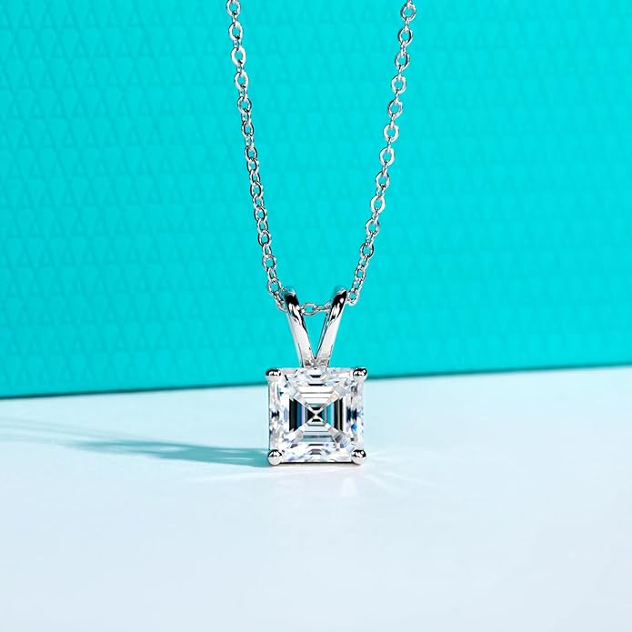 AnuClub Moissanite Pendant Necklace 2/3/4/5CT D Color VVS1 925 Sterling Silver Everyday Wear Necklace for Women Wife Her with Certificate, 40+2+3 Adjustable Chain
