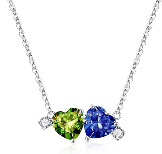 Iefil Double Birthstone Necklace for Women - 0.8CT 925 Sterling Silver Birthstone Necklace, Gifts for Her Wife Girlfriend Mom