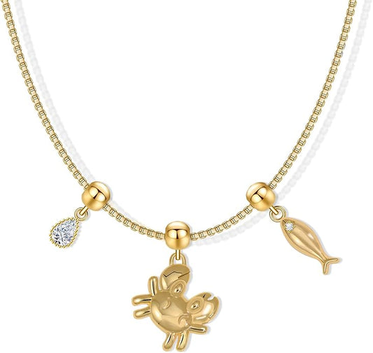 Summer Holiday Necklace,Dainty Chain, Charm Necklace For Women,Cute Cat Charm,Natural Pearls,18k Gold Plated,Choose Your Favorite Charm, Change Easily