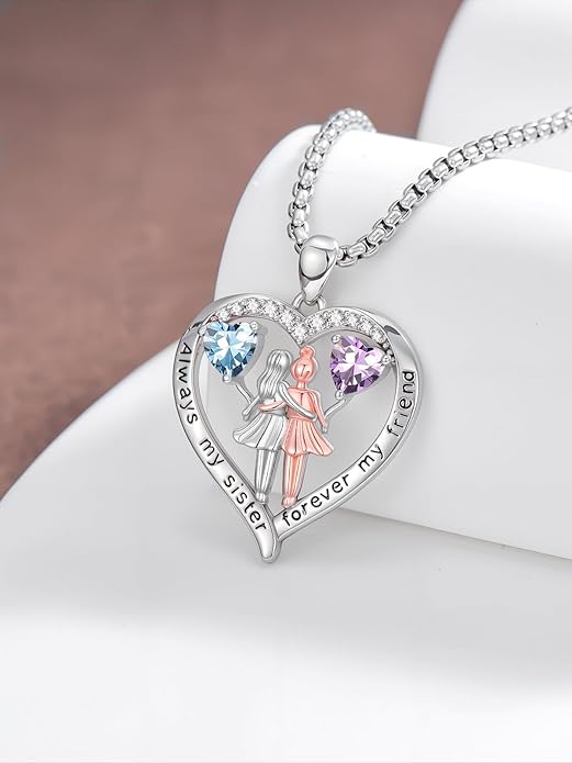 Always My Sister Forever My Friend Birthstone Pendant Necklace Women Jewelry Christmas Valentine Mothers Day Birthday Gifts for Women Sister From Sister