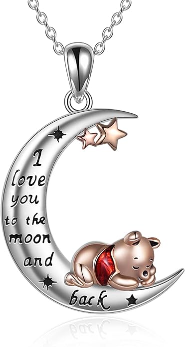 LILALO Bear Necklace Sterling Silver Moon Jewelry with I Love You To the Moon And Back Bear Gifts