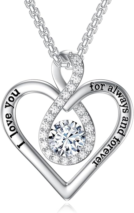 I Love You For Always and Forever Birthstone Necklace Infinity Love Heart Pendant Jewelry Christmas Valentine Mothers Day Birthday Gifts for Women Her Wife Girlfriend
