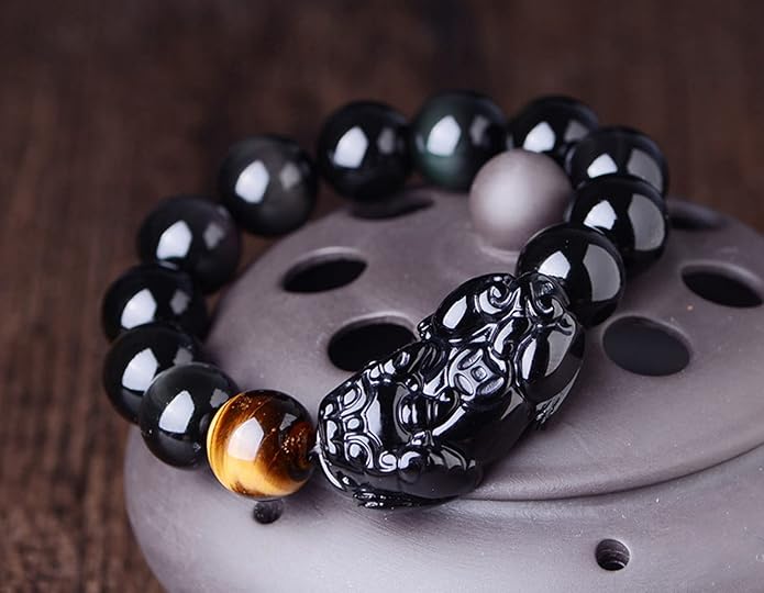 Black Obsidian Bracelet,Feng Shui Black Obsidian Wealth Bracelet for Women Men Stretch Obsidian Bracelet Bangle with Pixiu Tiger Eye Stone Attract Wealth Money and Good Luck