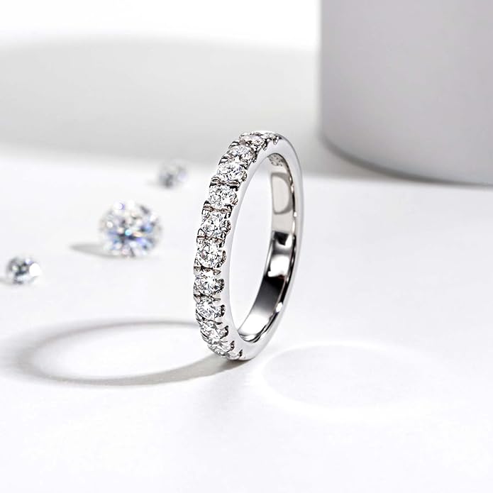 Moissanite Eternity Rings Wedding Bands 2.5MM D Color VVS1 Round Cut Moissanite Diamond 925 Sterling Silver Half Eternity Band Anniversary Rings for Women