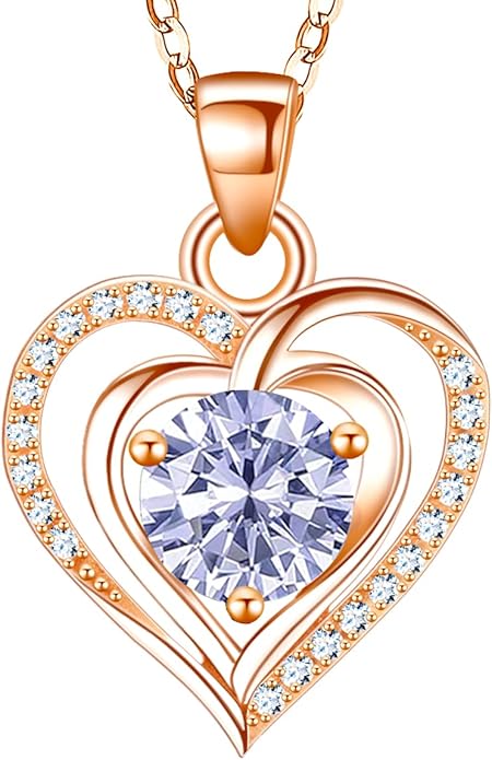 RIVIKO Heart Birthstone Pendant Necklace for Women 925 Sterling Silver Zirconia Necklaces Wedding Anniversary Birthday Mothers Day Jewelry Gifts For Her Mother Wife
