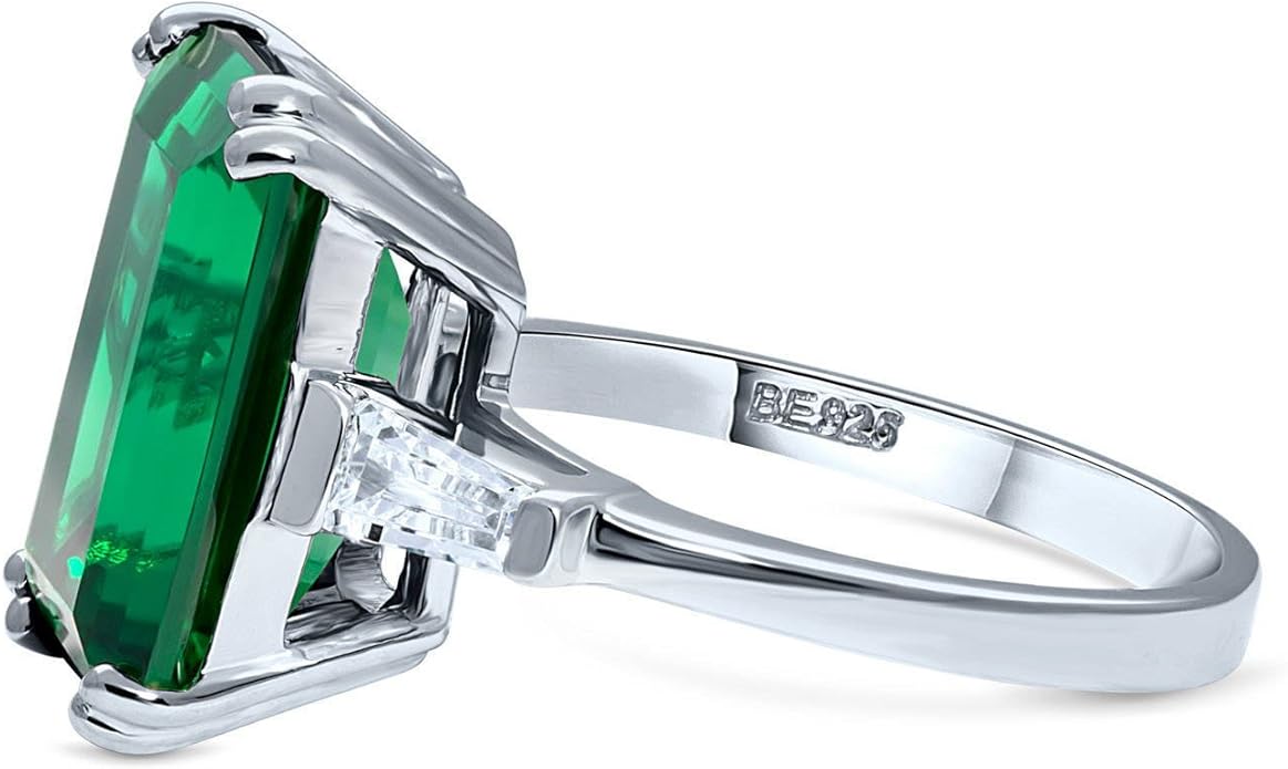 BERRICLE Sterling Silver CZ 3-Stone Solitaire Wedding Engagement Rings for Women, Cubic Zirconia Ring - Asscher, Cushion, Emerald, Pear, Round Cut - Canary Yellow, Green, Amethyst Purple Colors