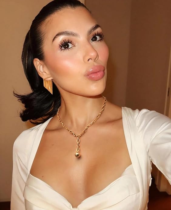 18k Gold Chain Link Necklace for Women, Baroque Pearl/Compass Pendant Necklace