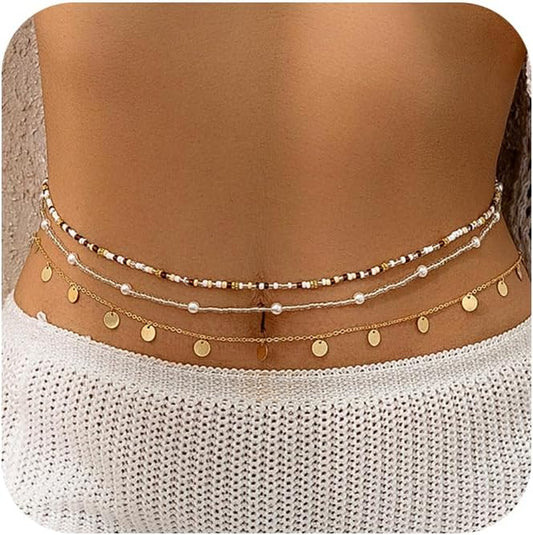 Longita Silver Gold Waist Chain Belly Chain for Women Body Chain Stomach Chains Stacked Waist Jewelry Stackable
