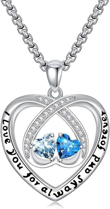 Birthstone Necklaces for Women I Love You for Always and Forever Heart Pendant Necklace Anniversary Jewelry Christmas Valentine Mothers Day Birthday Gifts for Her Wife Girlfriend