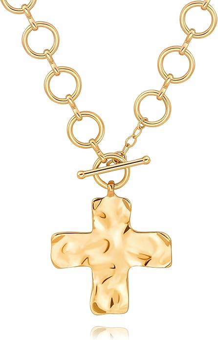 18k Gold Chain Link Necklace for Women, Baroque Pearl/Compass Pendant Necklace