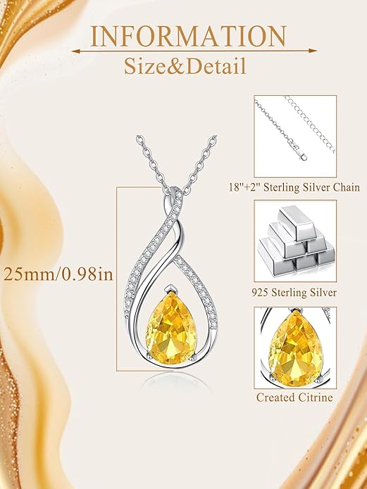 Teardrop Birthstone Necklace for Women 925 Sterling Silver Pear-Shaped Pendant Anniversary Mother's Day Birthday Jewelry Gifts for Her