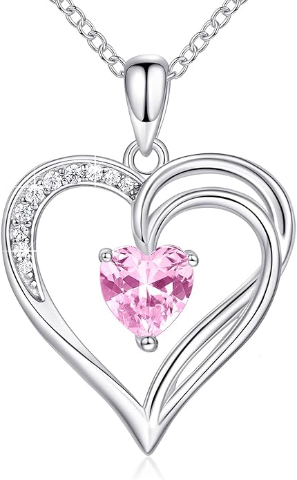 925 Sterling Silver Heart Necklace for Women Birthstone Necklace Silver Jewelry for Womens Jewelry Gifts for Women Her Mom