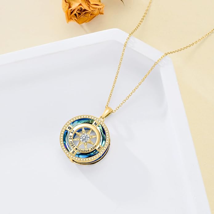 TOUPOP Compass Necklace for Women 925 Sterling Silver I'd be Lost without You Compass Pendant Birthstone Necklaces Anniversary Jewelry Birthday Gift for Girlfriend Wife Graduation Gifts for Her Daugthter