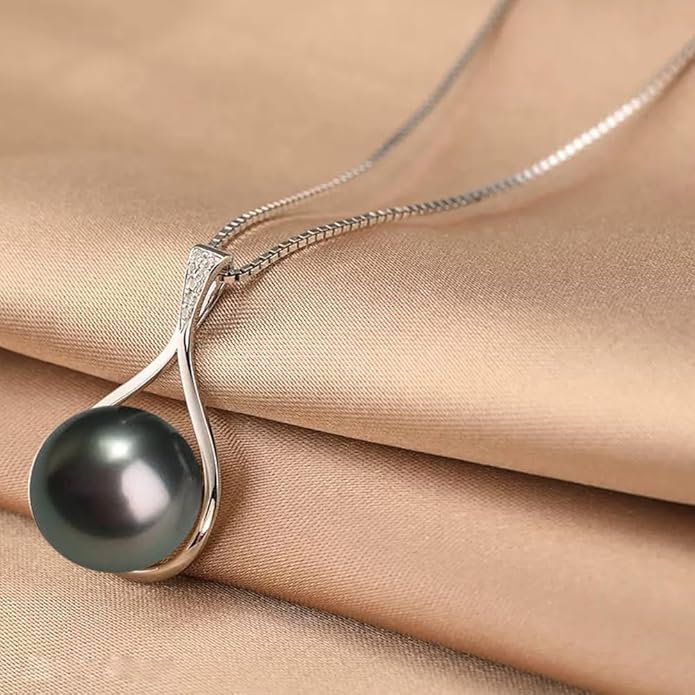 Gifts for Women-Tahitian-Black-Pearl-Necklace-Gift for Wife Wedding Birthday Anniversary-Mom Girlfriend Her Mothers Day Valentines Day Christmas-18K Gold Plated Sterling Silver Pearl Pendant NO026