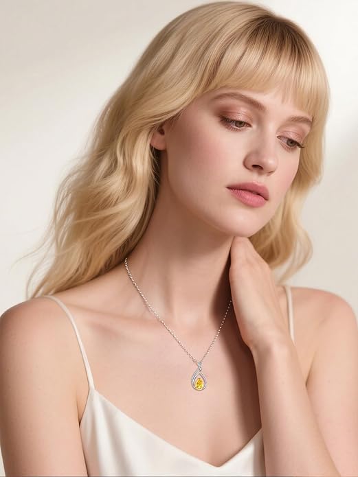 Teardrop Birthstone Necklace for Women 925 Sterling Silver Pear-Shaped Pendant Anniversary Mother's Day Birthday Jewelry Gifts for Her