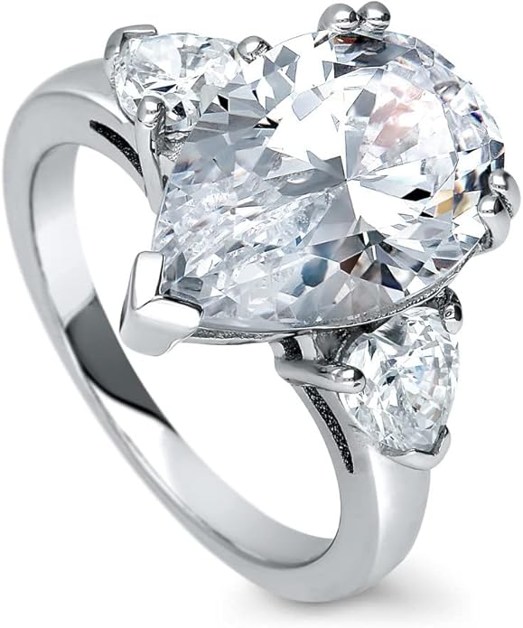 BERRICLE Sterling Silver CZ 3-Stone Solitaire Wedding Engagement Rings for Women, Cubic Zirconia Ring - Asscher, Cushion, Emerald, Pear, Round Cut - Canary Yellow, Green, Amethyst Purple Colors